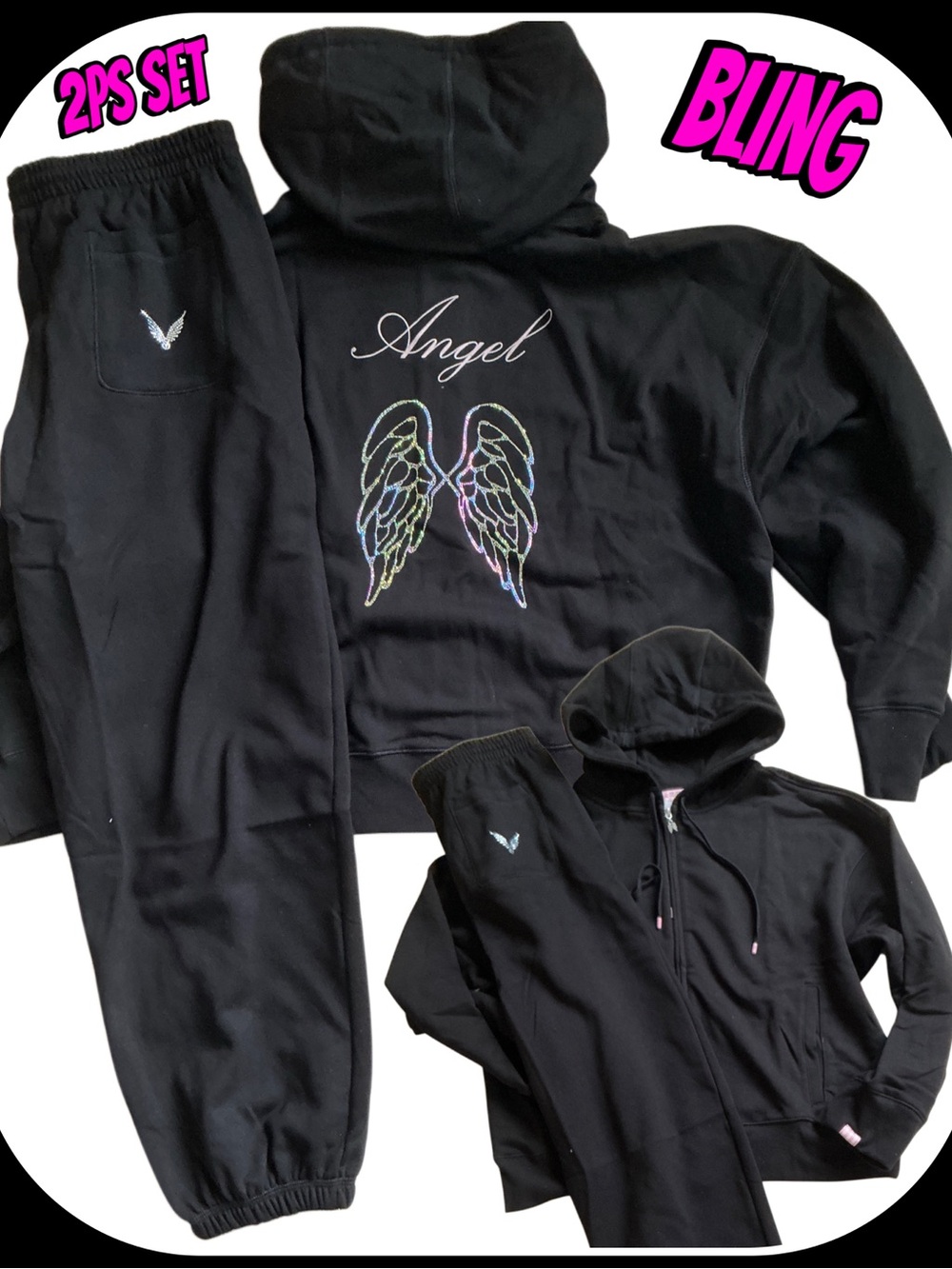NEW VICTORIAS SECRET RHINESTONE BLING HOODIE & PANTS 2PC SET XS~XXL